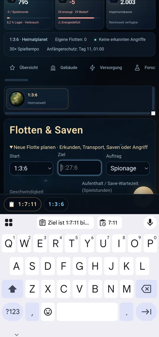 Sternenepoche-App: Ziel mit einem Tipp